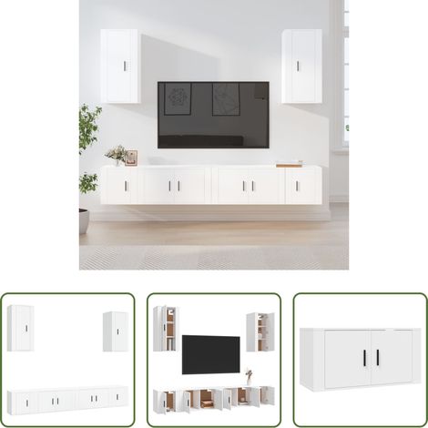 Meuble TV classique - Ensemble de meubles TV 6 pcs Blanc Bois d'ingénierie (1/5)