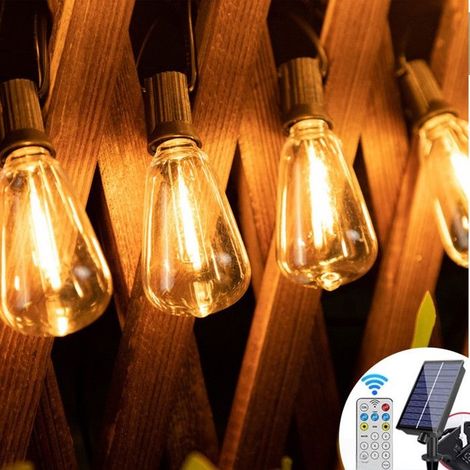 Guirlande lumineuse LED d'extérieur Solaire,30m,50+2 ampoules en plastique ST38 Avec télécommande,étanche IP45,2700 K blanc chaud (1/5)