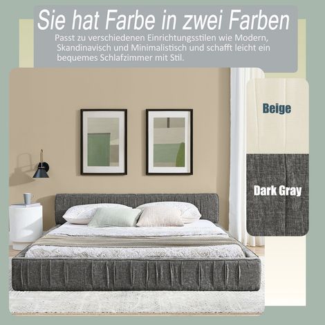 Lit double 140200cm, avec housse en chenille douce et veloutée, fabriqué en bois d'eucalyptus écologique et cadre en fer robuste, montage facile, gris foncé (sans matelas) (1/5)