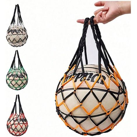 1 pièce Sac de rangement portable suspendu pour balles de sport, sac filet pour basket-ball, support en maille pour volley-ball, organisateur pour salle de sport et voyage, sac filet orange et noir st (1/5)
