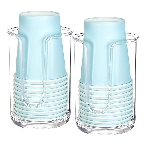 BRAVIX Lot de 2 Distributeur de Gobelets en Papier, Distributeur Porte Gobelet Plastique, Distributeur de Gobelets (1/3)