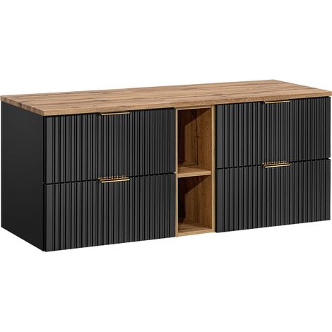 Mueble bajo lavabo 140cm 2 nichos Adriel Negro y Madera (1/4)