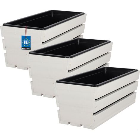 KOTARBAU® Lot de 3 Jardiniere Extérieur - Bac à Fleurs - avec Insert Plastique - Jardiniere Rectangulaire - 40x18x15 cm - pour Terrasse - Jardin - Décoration Extérieure - Blanc (1/4)