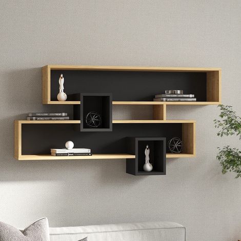 Estante Zerfaliu, 4 estantes, estructura negra, tono roble, 120x22x72h cm marrón roble (1/4)