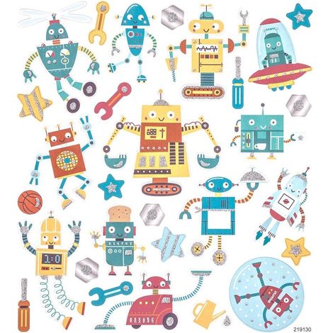 Roboter-Glitzeraufkleber, 28 Stück