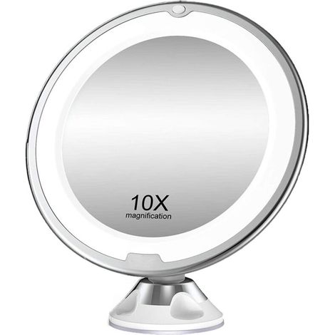 Vanity mirror, fluorescent lamp, 3 light sources, 10x magnification, 30 LEDs, adjustable intensity, touch switch, 360° rotation, white