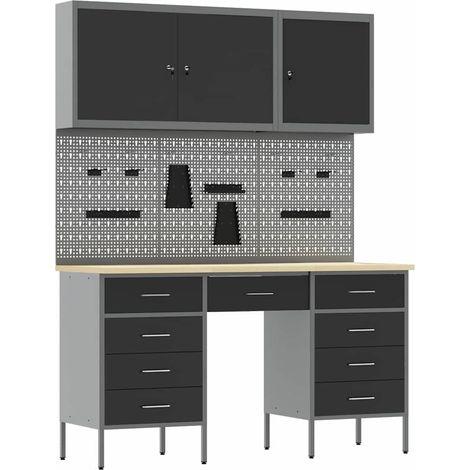 Werkbank mit Schubladen 8 pcs Schwarz 150 x 55 x 200 cm vidaXL (1/5)