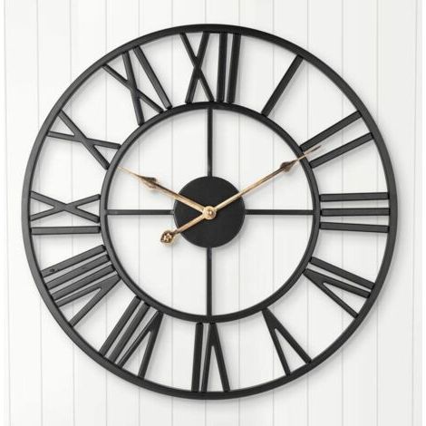 Horloge Murale silencieuse, Horloge Vintage de Ferme européenne avec Chiffres Romains, Horloge décorative Squelette en métal à Piles sans coutil de 40 cm pour la Cuisine à la Maison (Noir) (1/5)