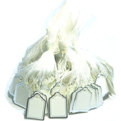Silber - 500 Stück weiße Preisschilder für Schmuck, Kleidung, Informationen, Geschenkkarten, quadratische Preisschilder aus Papier mit Schnur (1/3)