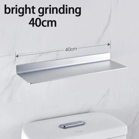 Étagère murale flottante en métal argenté (40 cm) - Étagère murale en métal, étagère flottante noire, petite étagère de salle de bain, étagères d'exposition pour le rangement mural (1/5)
