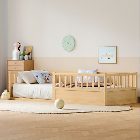 Lit enfant 90x200 avec sommier pin naturel OKMYHOME (1/5)