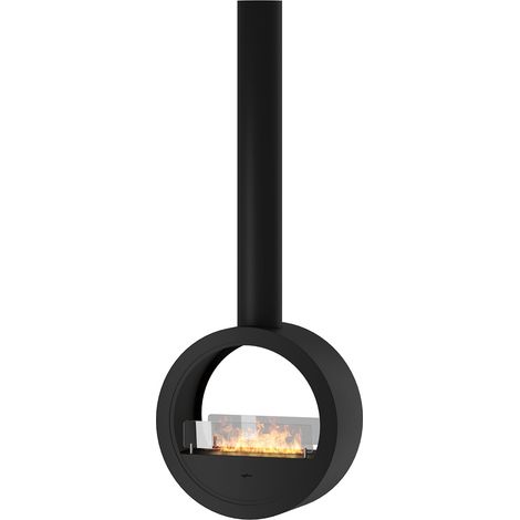 Camino a Bioetanolo Sospeso 218,7xØ70x35 cm Incyrcle 2Side Nero con Vetro