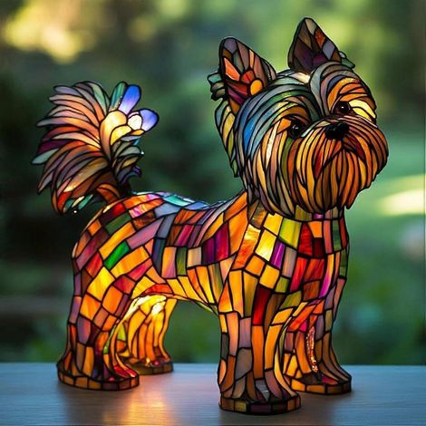 Veilleuse en vitrail représentant un chien, modèle F, collection Chiens (Boxer, Shih Tzu, Corgi, Carlin, Schnauzer, Teckel) (1/5)