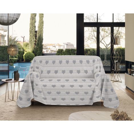 Telo Arredo Made in Italy in Cotone Grandfoulard Copritutto Copridivano Copriletto-Teli Sofà Arredatutto-Drappeggio-Arazzo-Copridivano Grand Foulard Letto Singolo - Riga Cuori Beige