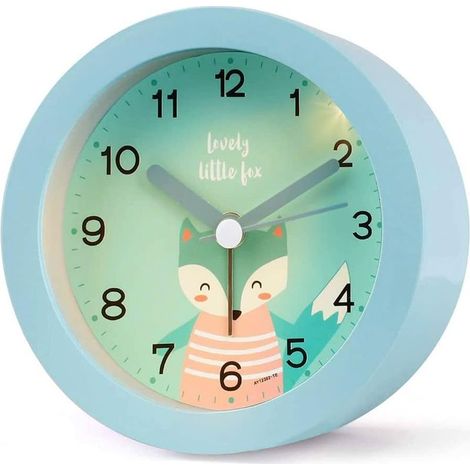 Kinderwecker ohne Ticken, kleiner batteriebetriebener analoger Nachttischwecker (blau) (1/5)