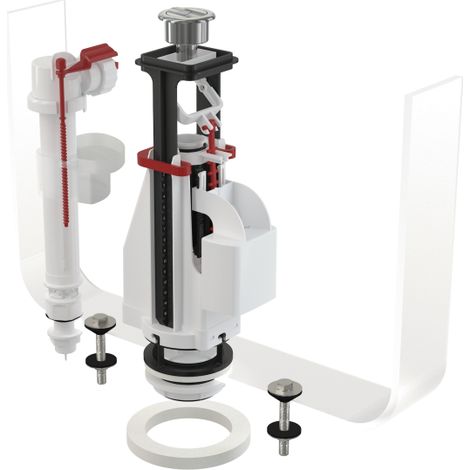 Kit di montaggio per cassetta di scarico in ceramica con regolazione e pulsante cromato (1/2)