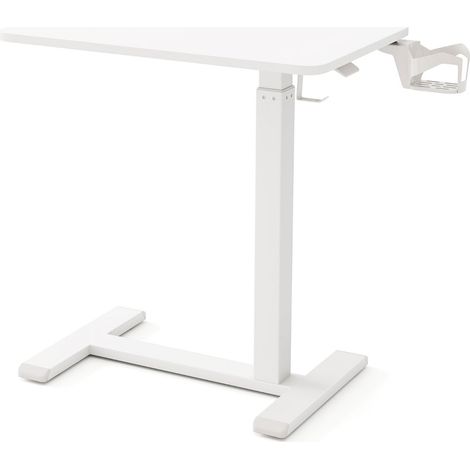 Escritorio móvil de pie 60 x 40 x 100 cm regulable en altura con portavasos diseño moderno en madera blanca 200010926