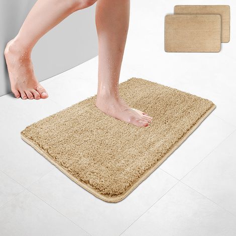 VOUNOT® Pack de 2 Alfombra de Baño Antideslizante 40 x 60 cm Beige