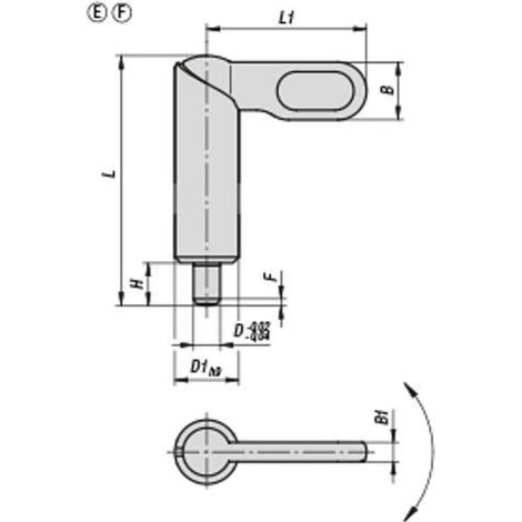 KIPP Sperrriegel glatte Ausführung D=6,16 Form E Griff unbeschichtet Hülse glatt Stahl (1/2)
