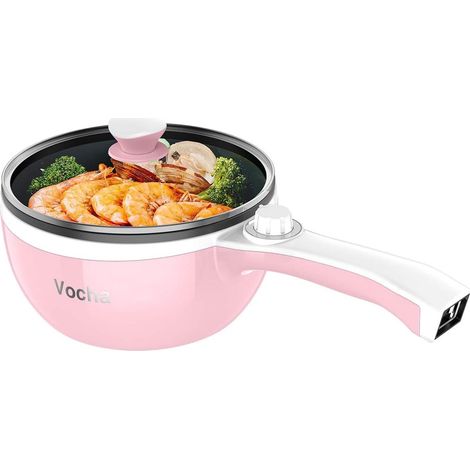 Casserole Electrique, Petite Marmite Hot Pot Électrique, Poêle Antiadhésive Avec Couvercle, 20 cm, Multicuiseur Portable pour Repas Chauffer en Studio/Maison/Camping-car (Rose) (1/5)
