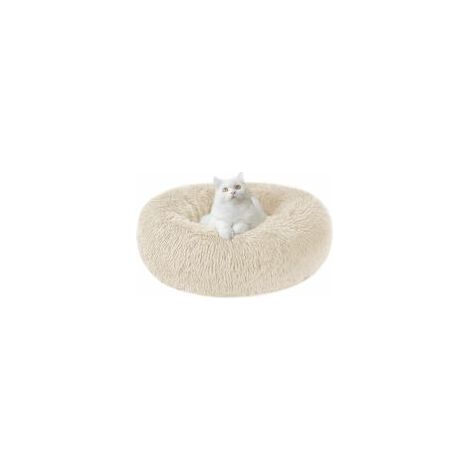 Panier Pour Chien Et Chat - Forme Ronde Donut - Bord Relevé - Rembourrage Ultra Doux - Tissu Oxford Anti-dérapant - Blanc - Taille M