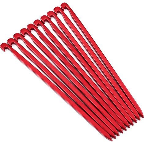 10 piquets de 16 cm en aluminium robuste pour auvent de camping, tente ou support rocheux (rouge) (1/5)