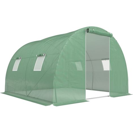 Serre de jardin tunnel 9 m² avec 4 fenêtres, porte zippée enroulable, structure en acier galvanisé, bâche PE 3x3x2 m vert (1/5)