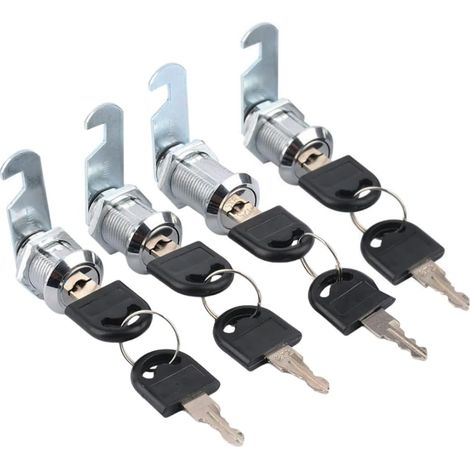 4 serrure de cylindre métallique pour armoires, serrures à came avec clé similaire, serrure de tiroir avec 2 plaques de verrouillage différentes(20mm)