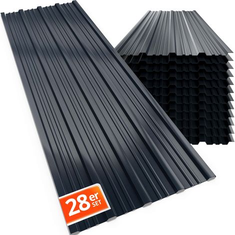 GARDEBRUK® 28x Galvanised Metal Roofing Sheets Box Profile 110x46cm Coated 7m² Cladding Walling Sheeting Trapezoidal Corrugated Roof Garage Shed Carport Greenhouse Panels 28 Stück - anthrazit (de) (1/5)
