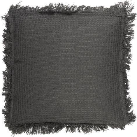 Coussin 40x40 cm déhoussable en coton style gaufré coloris gris anthracite (1/4)
