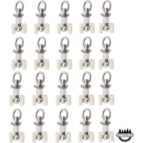 20 Pices Rouleaux de Rail Planeur de Voie de Rideau Plastique Twin roulettes en Alliage d\'aluminium (1/4)