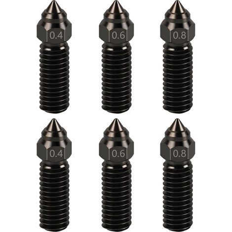 Kit ugello hot end per estrusore stampante 3D - Include 2 ugelli in acciaio temprato da 0,4 mm + 2 da 0,6 mm + 2 da 0,8 mm per Creality K1 / K1 Max / Ender 3 V3 Ke