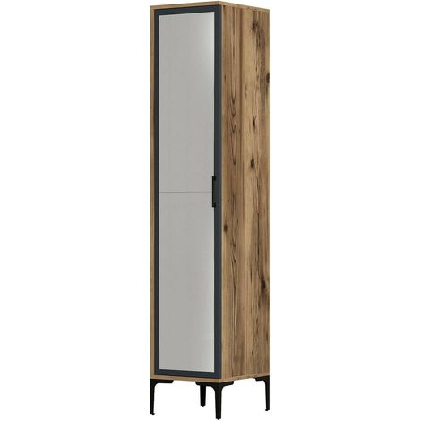 Dmora - Armadio multiuso 1 anta Asfodelo, Mobile multifunzionale, Mobiletto scarpiera, Guardaroba porta scarpe, 40x201h48 cm, Noce e Antracite