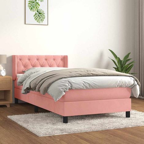 Cama box spring con colchón terciopelo rosa 80x200 cm (1/5)