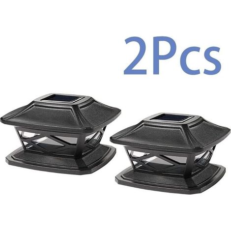 2 Stück wasserdichte LED-Solar-Hutpfostenleuchten für den Außenbereich, geeignet für dekorative Zäune und Straßen (Schwarz) (1/4)