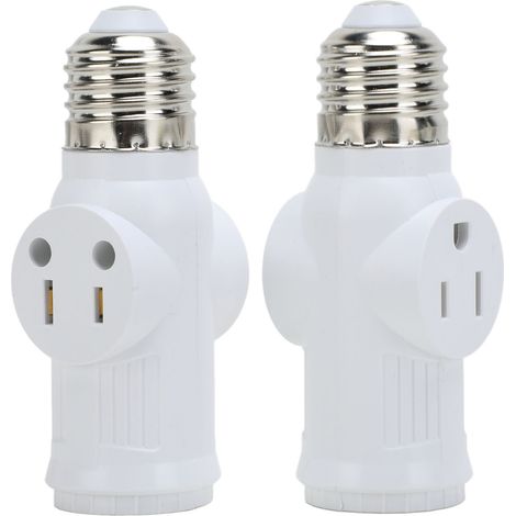 2 adaptateurs de prise E26 blancs, 2 pièces, 0-125 VAC, convertisseur de douille à 3 broches pour ampoule (1/5)
