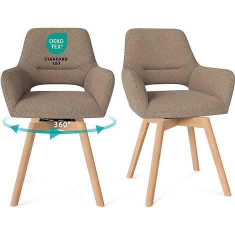 WAFTING Lot de 2 Chaise Salle à Manger Pivotante à 360°, Chaises de réception en Chenille et Bois Massif, Marron (1/5)