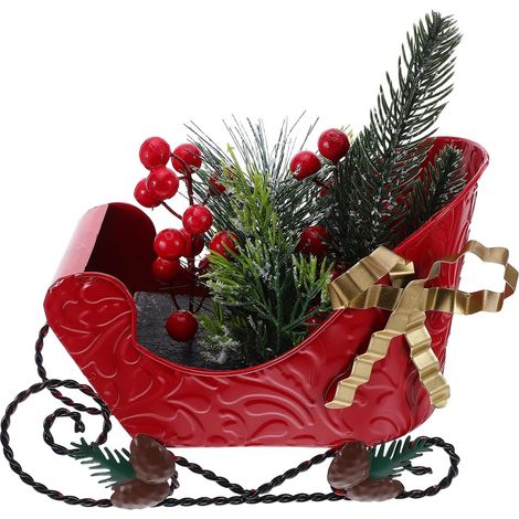 Figurine Traîneau Miniature en Fer Décoratif Sculpture Traîneau de Noël sans Lumière Décoration de Table Festive pour Bureau et Sapin Ornement Solide de Collection Saisonnière (1/5)