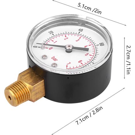 Manomètre 50 mm raccord laiton 1/4 BSPT pour carburant air huile gaz eau (0-100 PSI 0-7 Bar) (1/5)