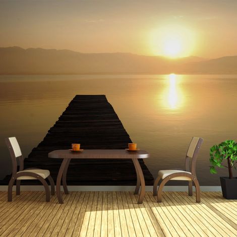 Papier Peint XXL "Ponton, Lac, Coucher de Soleil..." 270x550cm (1/2)