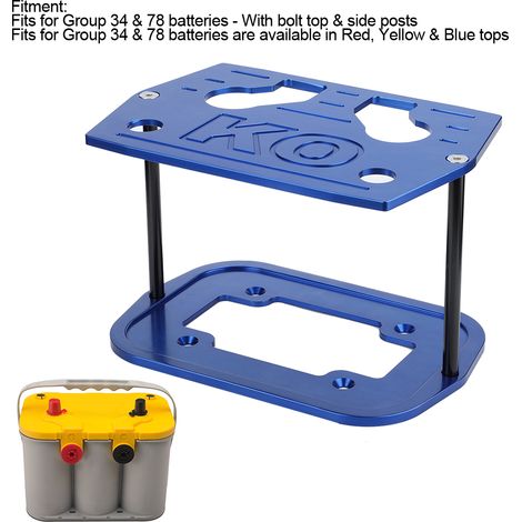 Support de fixation de plateau de batterie en acier inoxydable pour batterie Optima 34/78, rouge, jaune et bleu. (1/4)