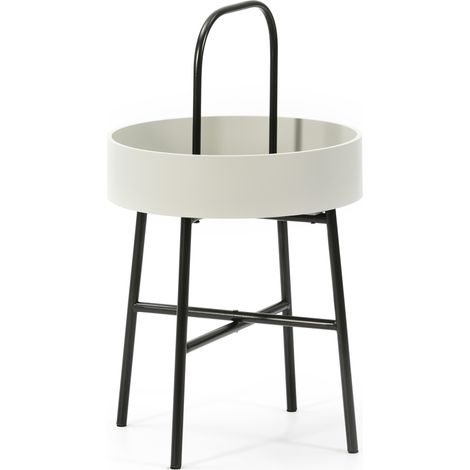 Beistelltisch Runder Couchtisch ELIA mit grauer Mdf-Platte und mattschwarzem Metallgestell / Durchmesser: 40 Cm
