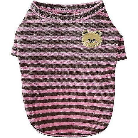 Camiseta de verano a rayas para perros, chaleco informal de algodón para mascotas, cómodo disfraz para perros, camiseta para cachorros, ropa transpirable para perros, color rosa. (1/5)