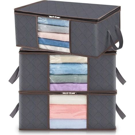 35L Clothes Storage Bag, Foldable Under-Bed Storage Box for Bedroom, Duvets, Clothes, Blankets, Toys, Pack of 3 (1/4)