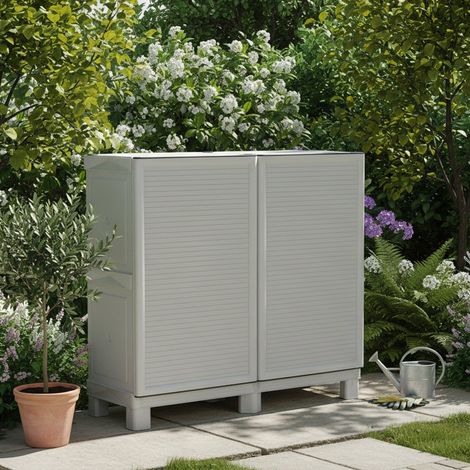 Dmora Armario para exteriores o interior multiusos, móvil de 2 puertas y 1 estante de polipropileno, 100% Made in Italy, 100x39h92 cm, color gris claro (1/5)
