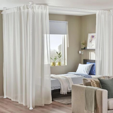 Barre de séparation pour rideaux, paravent flexible, réglable, séparateur ou tringle à rideaux, pare-vue pour salon, chambre à coucher, largeur 280 cm x hauteur 317 cm, blanc (1/5)