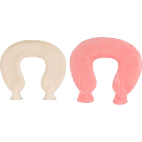 Bouteille d'eau chaude 1L en forme de U, coussin chauffant pour cou et épaules en hiver, avec housse douce et pelucheuse rose. (1/5)