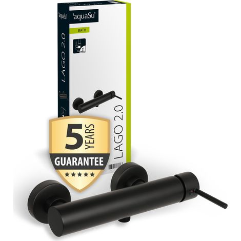 'aquaSu® Duscharmatur in schwarz Lago 2.0 Wasserhahn Dusche Armatur für Brause Einhebelmischer mit Stickgriff Keramikkartusche Wassersparfunktion Messing Brauseanschluss 1/2 78386 6 (1/5)