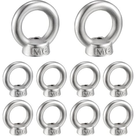 M6 Écrou à Anneau 10 Pcs 304 en Acier Inoxydable Filetage Écrou à Oeil de Levage Écrous à Œillet pour Les Accessoires de Levage (1/5)