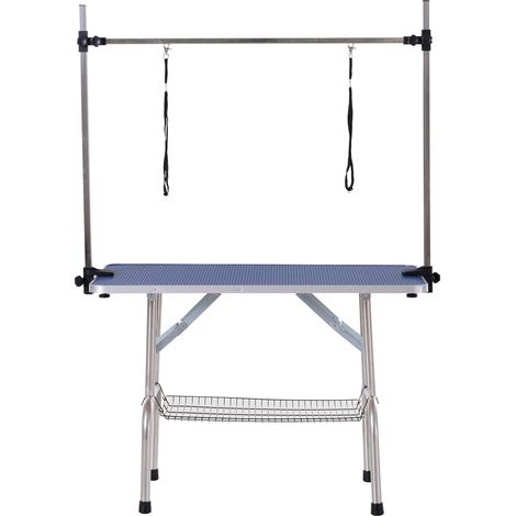 Table de toilettage pour chiens et chats , réglable en hauteur et pliable, avec plateau de coupe, pour chiens et chats jusqu'à 100 kg, bleue.